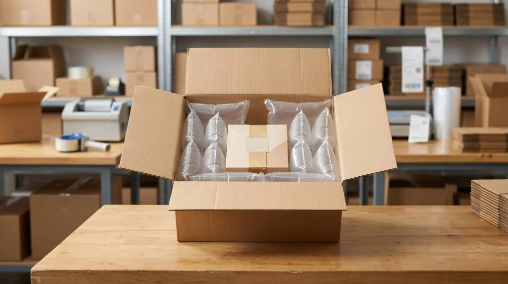 Relleno inflable para cajas controlando el vacío interno del empaque