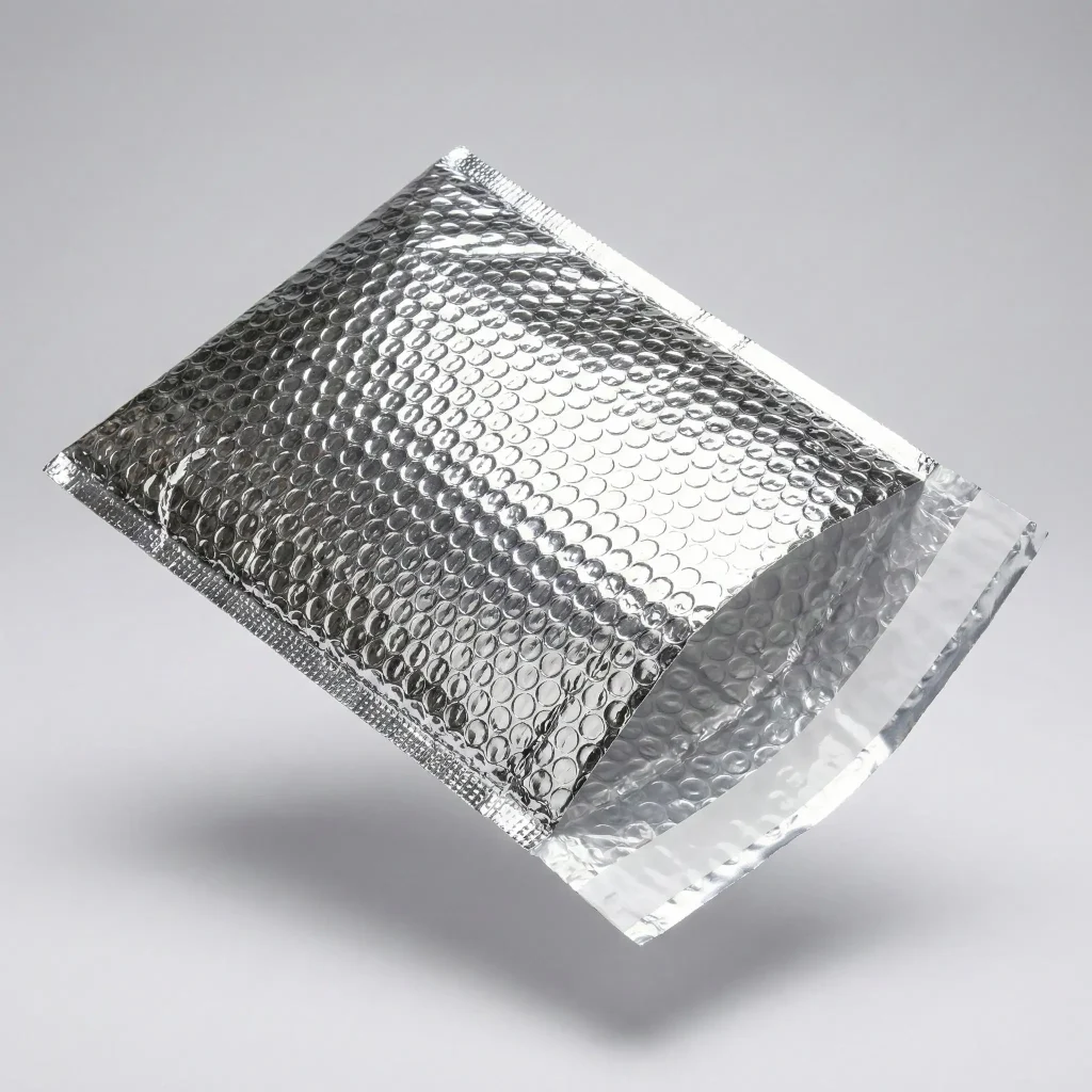 Bolsas y sobres térmicos TempShield de material aislante metalizado con burbujas para envíos industriales.